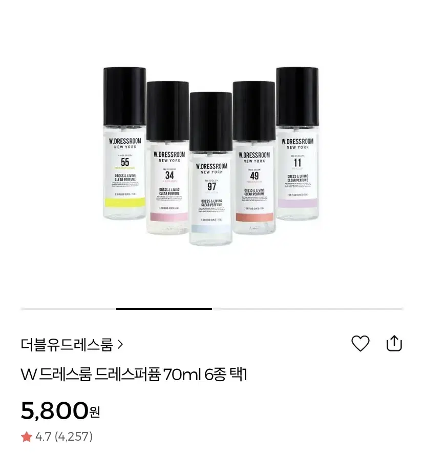 새상품) 더블유드레스룸 드레스퍼퓸 70ml